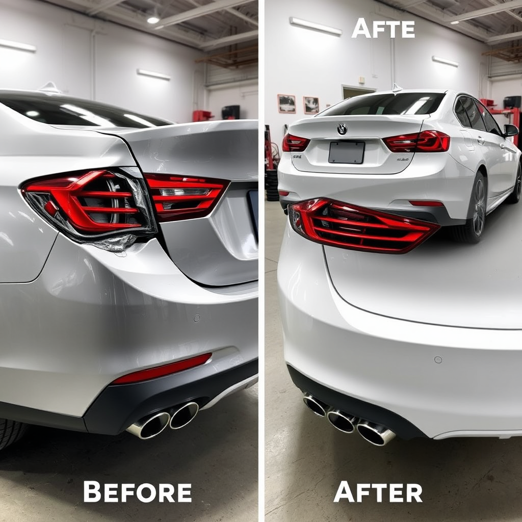 Before and after car bumper repair