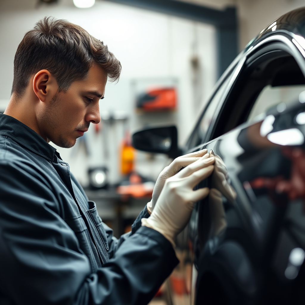 Technician inspecting car repair